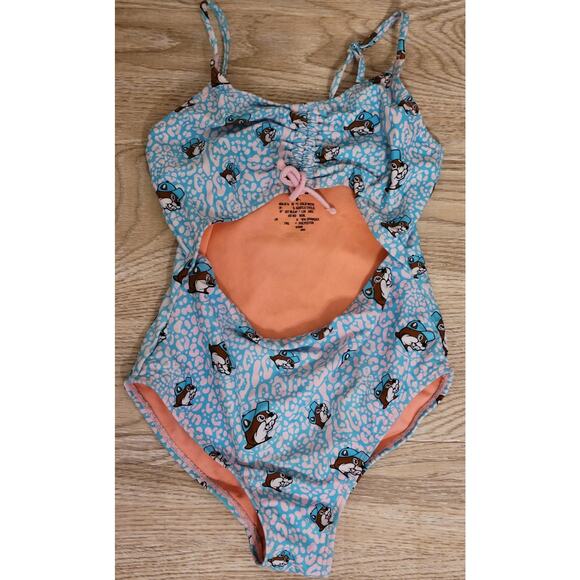 Buc-ee’s Leopard Blue Orange One Piece Adjustable Straps Swim Suit 2025 Medium - Picture 1 of 4